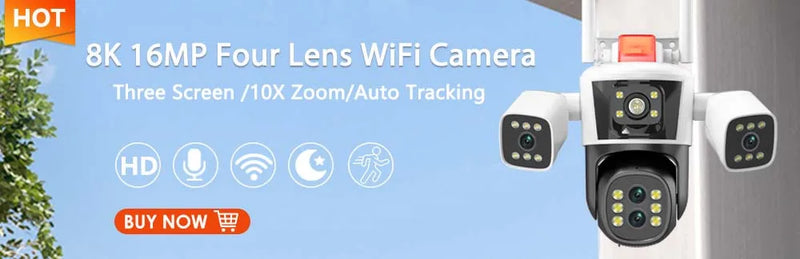 12MP 6K Security Protection IP Camera WiFi Wireless Outdoor Three Lens Three Screens CCTV Video Surveillance PTZ Human Tracking