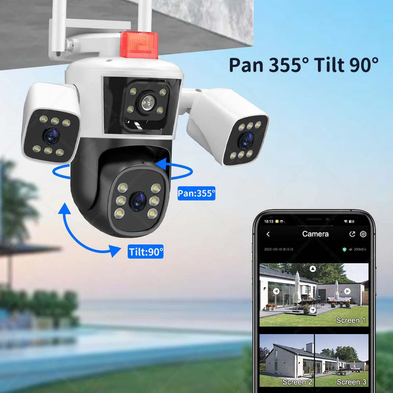 12MP 6K Security Protection IP Camera WiFi Wireless Outdoor Three Lens Three Screens CCTV Video Surveillance PTZ Human Tracking