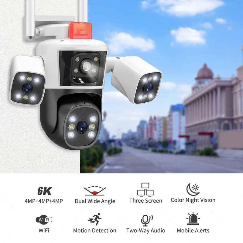 12MP 6K Security Protection IP Camera WiFi Wireless Outdoor Three Lens Three Screens CCTV Video Surveillance PTZ Human Tracking